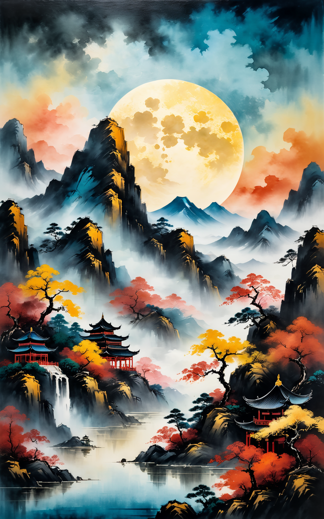 05563-640900092-A Chinese style painting of a mountain with a moon in the sky, intricate and ornate Chinese ink style, impasto style, beautiful.png